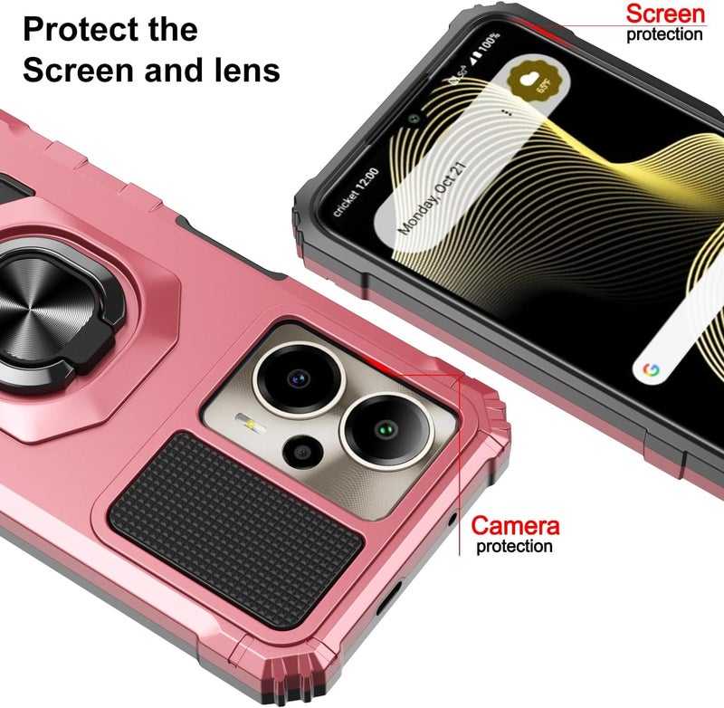 Mocotto for Cricket Outlast 5G 2024 Phone Case AT&T Motivate Pro 5G Case with Tempered Glass Screen Protector,Military Grade Heavy Duty Shockproof Protective Cover,with Ring Kickstand (Rose Gold) - Image 2